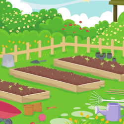 Graphic depicting a springtime garden.