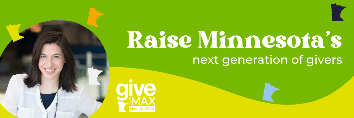 Graphic with headshot of Jenna Ray and text "Raise Minnesota's next generation of givers."