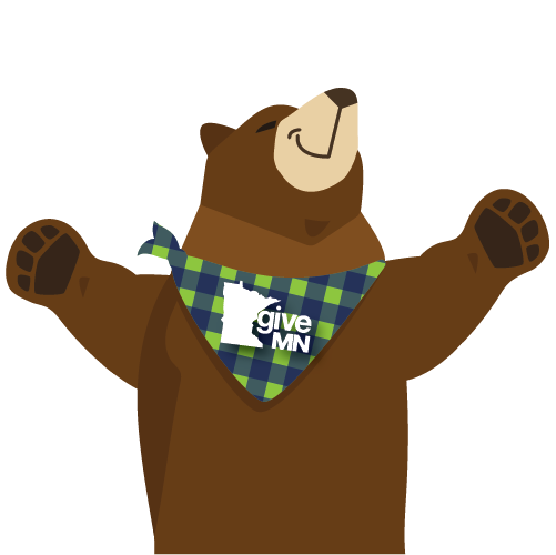 Illustration of a bear stretching with the GiveMN logo.